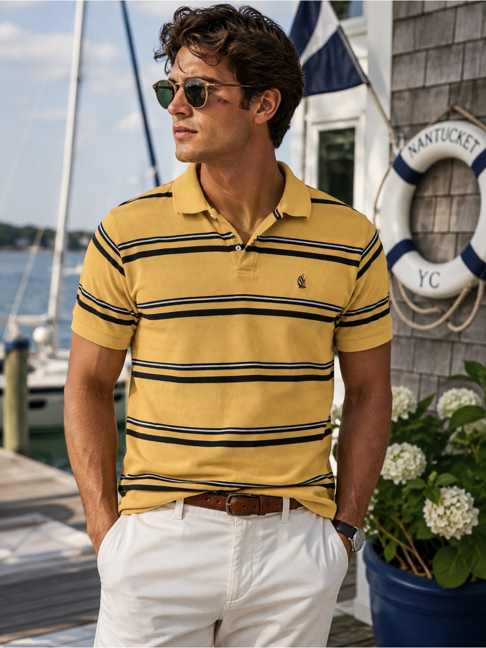 Nautica Yellow Polo with Black Stripes